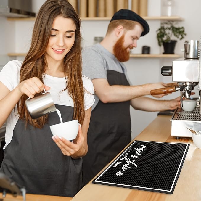 New Mungo Coffee Bar Mat – “Rise & Shine It’s Coffee Time” – Spill-Proof PVC Coffee Station Mat, Non-Slip Countertop Protector 18"x12"