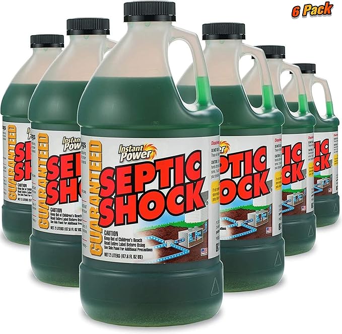 Instant Power Septic Shock – Septic Tank Treatment, Drain Cleaner Liquid Clog Remover for Septic System, Drain Defense for RVs – 67.6 Fl Oz 6 Pack
