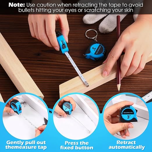 Kanayu Mini Tape Measure Keychains 3 ft Small Retractable Measuring Tape Bulk with Lock Steel Easy Read Pocket for Birthday Party Favors Daily Use(3 ft,Blue,50)
