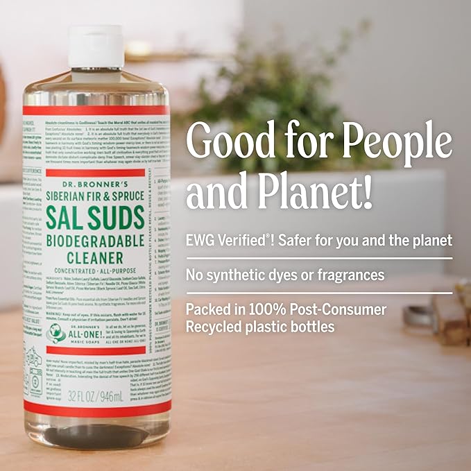Dr. Bronner's - Sal Suds Biodegradable Cleaner (16 Ounce, 2-Pack) - All-Purpose, Pine Cleaner for Floors, Laundry and Dishes, Concentrated, Cuts Grease and Dirt, Powerful Formula