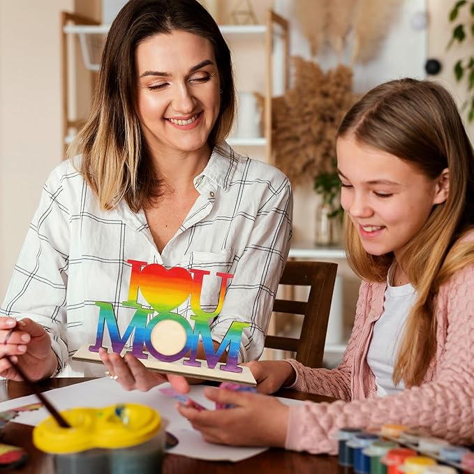 COCHIE DIY Unfinished Mother's Day Photo Frame Wood Crafts to Paint, 2 Picture Frame Painting Craft Kit, Wooden Crafts Classroom Activities, Best Gift for Mom from Daughter, Son (Mom)