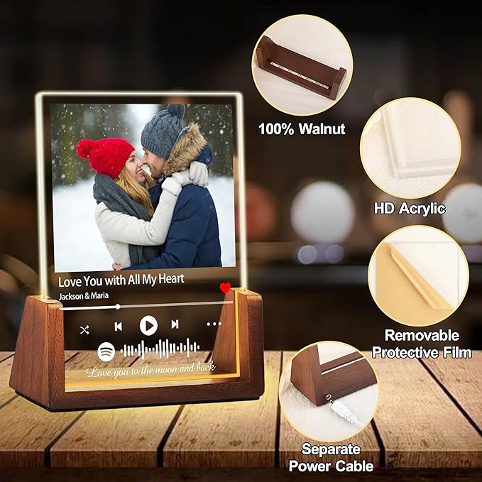 Personalized Valentines Day Couples Birthday Gifts For Boyfriend Girlfriend Him Her, Custom Spotify Plaque Light Up Picture Frame, Customized Anniversary Birthday Gifts For Women Men Husband Wife