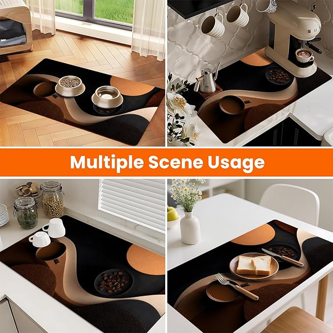 Coffee Mat 17"x32" - Extra Large Absorbent Non Slip Dish Drying Mat,Coffee Bar Accessories,Kitchen Counter Protector for Coffeemaker, Sink, Dining Decor