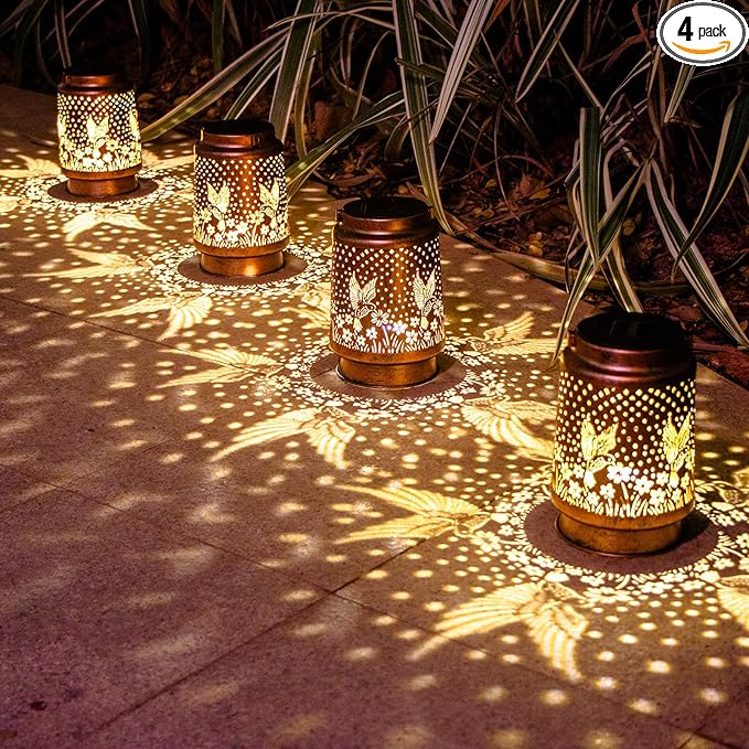Mothers Day Gifts, 4 Pack Hummingbird Birthday Gifts for Women Mom Grandma Solar Lanterns Outdoor Waterproof Garden Decor Hanging LED Decorative Light for Patio Yard Lawn Gardening Gifts