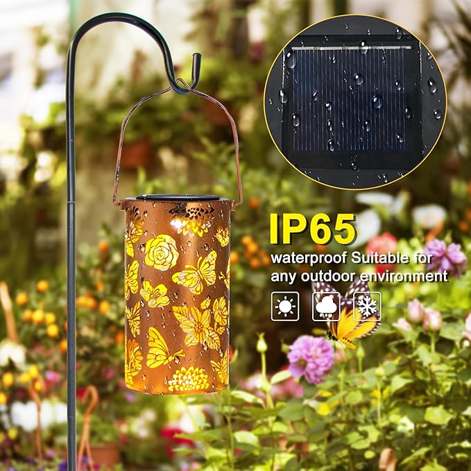 Mothers Day Gifts, Butterfly Flower Birthday Gifts for Women, Solar Lanterns Outdoor Waterproof, Garden Decor Metal Hanging Decorative Solar Lights for Patio, Gardening Gifts for Women Mom Grandma