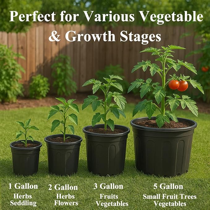 50 Pack 3 Gallon Flexible Plant Nursery Pots Plastic Seedling Starting Pots with Drainage Holes Soft Flower Pots Plant Container with Plant Labels, Black