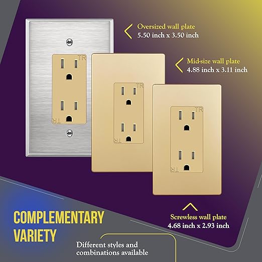 ENERLITES Elite Series Decorator Receptacle Outlet Child Safe Tamper-Resistant, Gloss Finish, Self-Grounding, 2-Pole, Residential Grade, 15A 125V, UL Listed, 61501-TR-GD-10PCS, Gold (10 Pack)