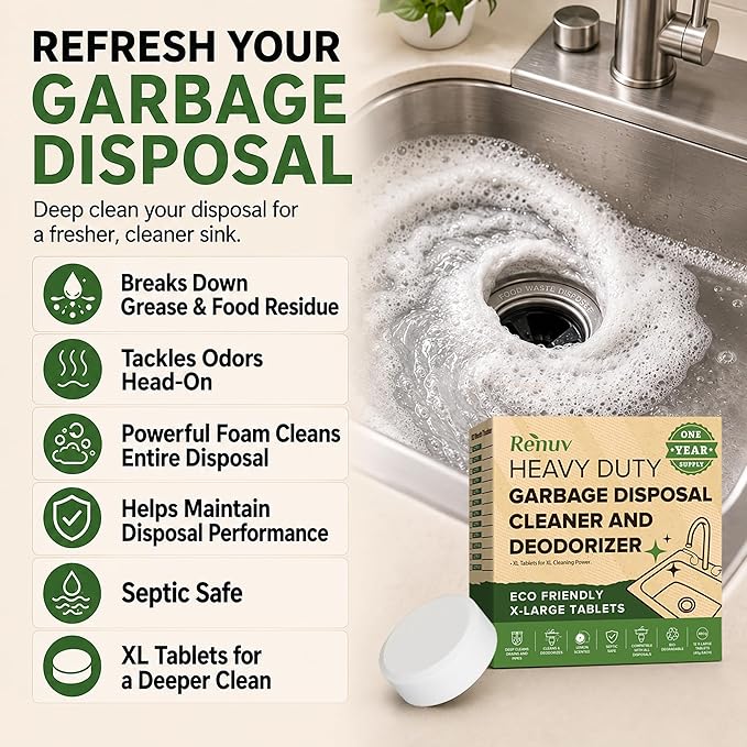 Renuv® Dishwasher Cleaner + Garbage Disposal Cleaner - Heavy Duty Kitchen Appliance Deep Cleaning, Descaling and Deodorizing, (12 Tablets of each)