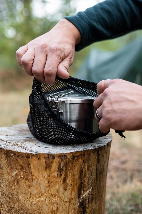 Stansport Stainless Steel Camping Cookware Set – Durable Nesting Mess Kit for Backpacking, Hiking & Outdoor Cooking – Compact Portable Pot & Pan with Carry Bag – Multiple Sizes for Family to Solo Use