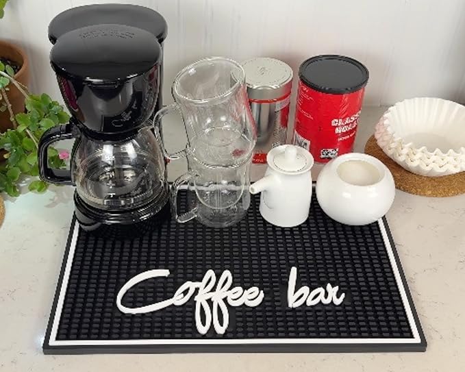 Coffee Bar Mat for Countertop, Silicone Espresso Machine Mat 18x12 Inch – Non-Slip Rubber Barista Mat for Counter, Kitchen Bar Mat for Coffee Station, Spill Catcher, Modern Home Decor Accessory