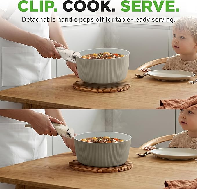 NutriChef 18-Piece Ceramic Cookware Set with Detachable Handles, Space-Saving Nonstick Pots, Pans & Lids, Oven-Safe Bowls, Stackable Storage, Includes Cooking Utensils & Accessories (Green)