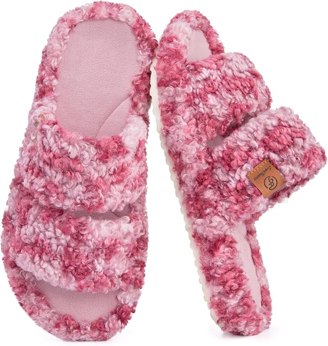 EverFoams Womens Fuzzy Open-toe Slippers Soft Comfy Memory Foam Indoor House Shoes