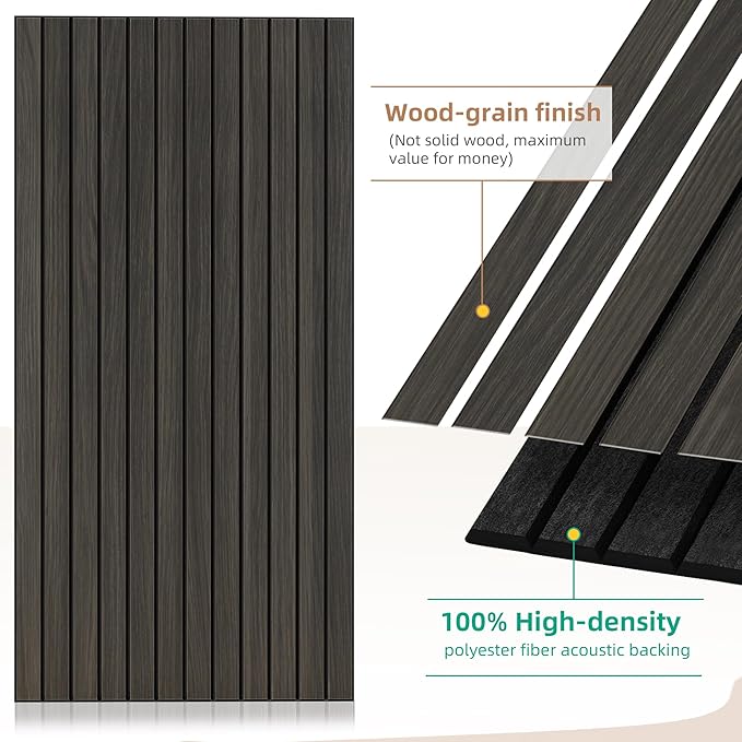 Wood Veneer Acoustic Panels,4 Pack 47.2”x23.6” Sound Panels, Decorative Large Wood Panels for Wall, for Office,Home Theater,Studio,Living Room,Rustic Walnut