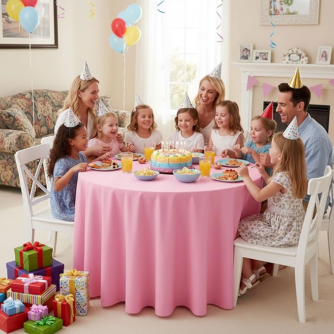 10-Pack Pink Round Tablecloths, 90 Inches, Stain-Resistant Polyester for 4-5 Ft Round Tables - Washable Table Covers for Weddings, Banquets, Birthday Parties, Events