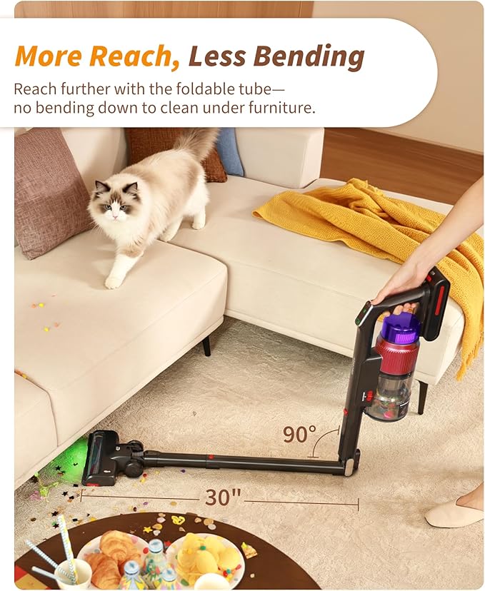ElecKeys 650W Cordless Vacuum Cleaner for Home, Pet Hair & Hardwood Floors, 55KPa Lightweight Vacuum Cleaners with 65 Mins Runtime, Self-Standing, Foldable Tube, Charging Dock & Anti-Tangle Brush