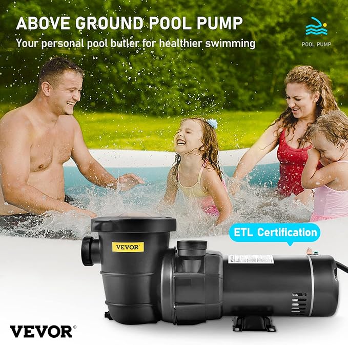 VEVOR 1.5HP Single Speed Above Ground Pool Pump 88 GPM 115V