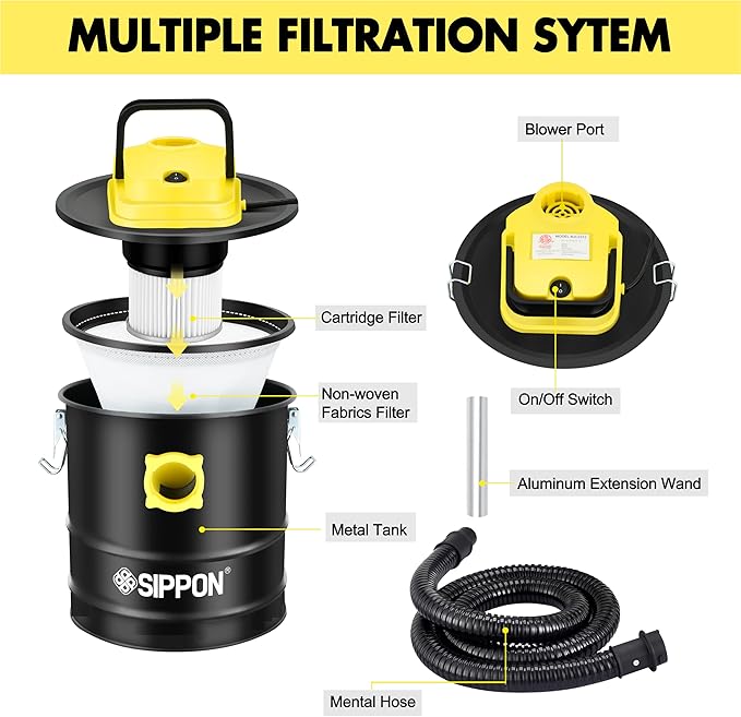 Ash Vacuum Cleaner, Pellet Stove Vacuum Cleaner with Wheeled Base & Blower Function, 800W Powerful Suction 2.6 Gallon All-in-One Ash Vacuum for Fireplaces, Pellet Stoves