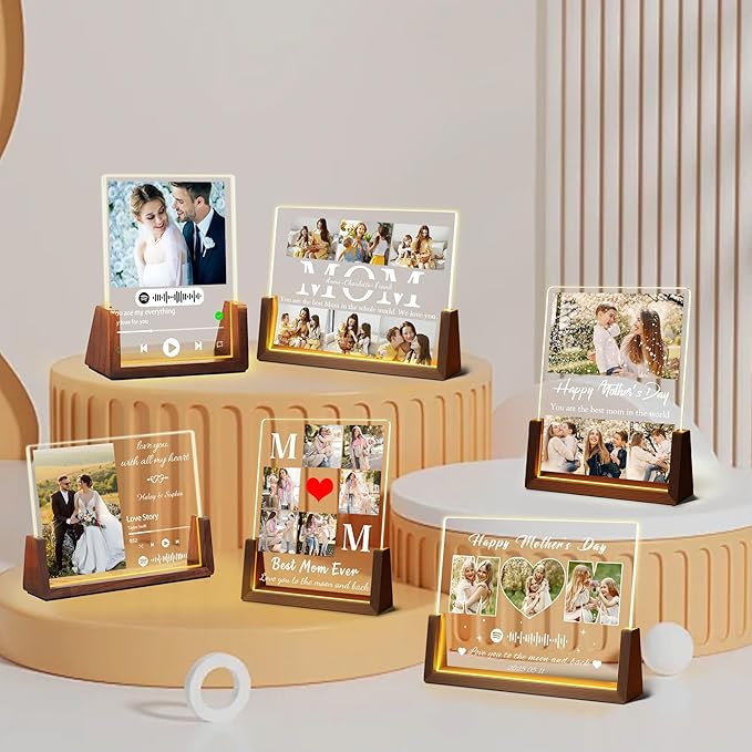 Personalized Mothers Day Birthday Gifts For Mom Grandma Wife, Custom Mom Gifts From Daughter Son, Customized Birth Flower Mothers Garden Plaque Light Up Picture Frame For Mama Grandma Gift