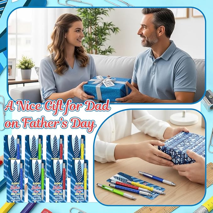36 Set Father's Day Gift Bulk Appreciation Ballpoint Writing Fancy Pen Set with Card Holder 4 Colors Father's Day Award Party Favors Details Gifts Goodie Stuffers for Dad Husband