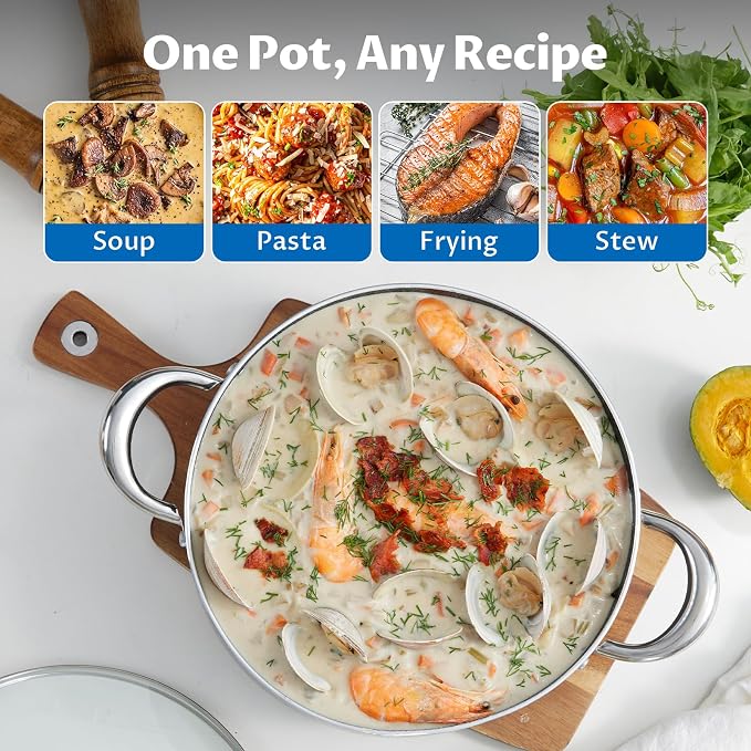 BEZIA 12 Quart Nonstick Stock Pot with Lid, Induction Cooking Pot for Soup | Oven & Dishwasher Safe, Effortless Food Release, for Big Batch Bolognese, Boiling Holiday Potatoes, and Large Family Reunions