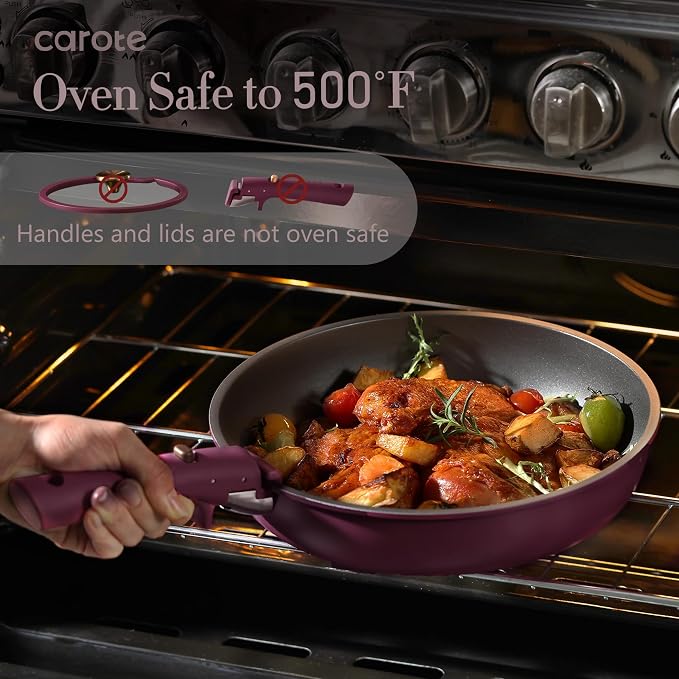 CAROTE 32pcs Pots and Pans Set Non Stick, Detachable Handle Cookware Sets | Bakeware and Kitchen Gadgets, Space Saving, Dishwasher & Oven Safe, Non-Toxic, for Camping/RV/Traveling, Purple