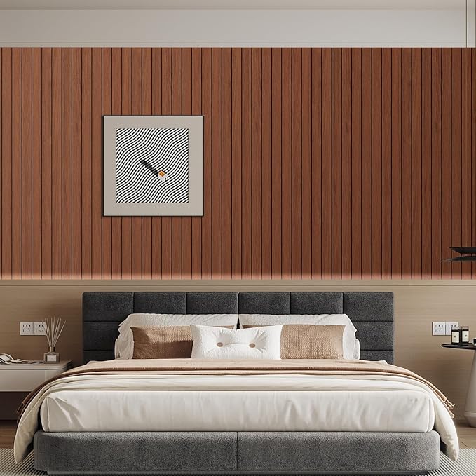Arthome Peel and Stick Slat Wall Panels 15.7"x360",Self-Adhesive PVC Wood Grain Wallpaper Panel,3D Thick Faux Soundproof Backsplash Accent Wall Tile for Walls & Furniture (Walnut- Coverage 39.2 Sq.ft)