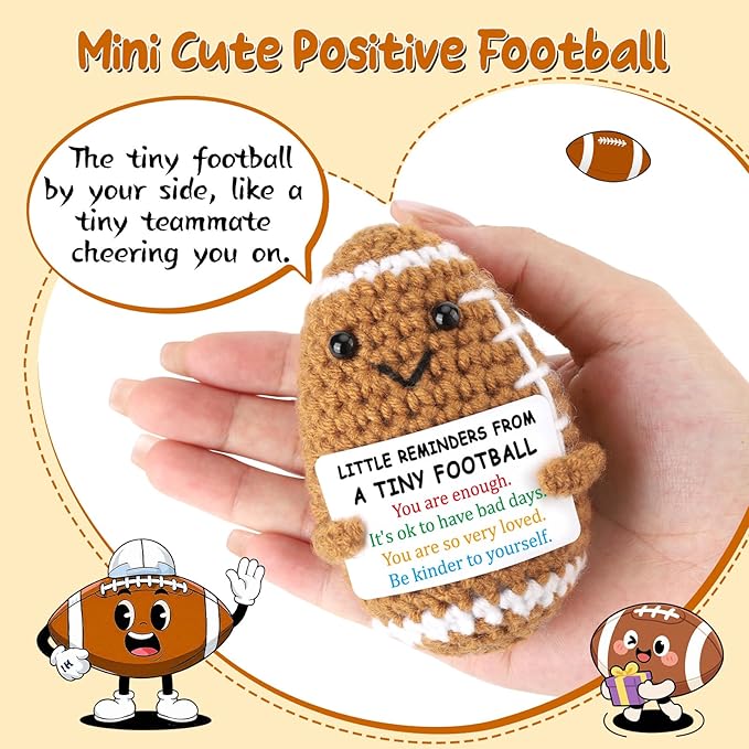 BiuNiuring Positive Inspirational Crochet Football Gifts for Teens Women & Men, Funny Cute Little Reminders Stress-Relief Birthday Gifts for College Friends, Coworkers, Bosses, Her, Him