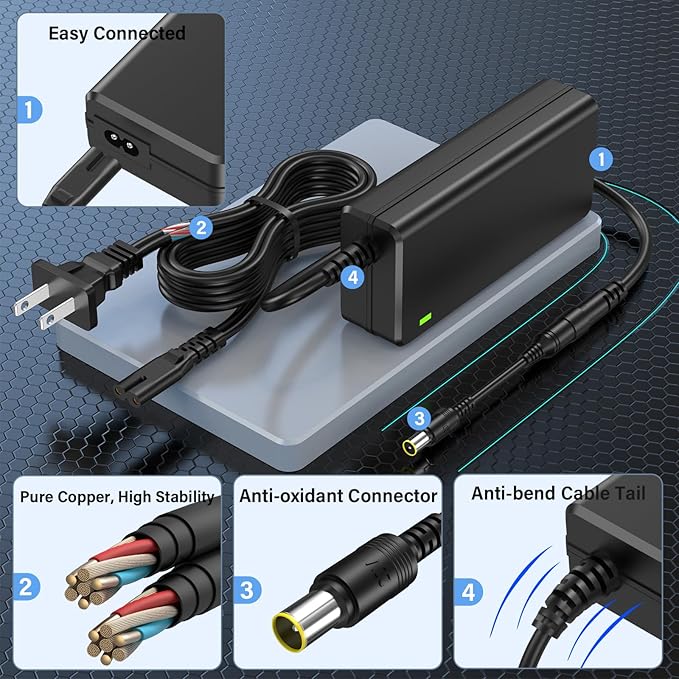 65W for Jackery Portable Power Station Charger Power Cord for Jackery Explorer 160 240 290 E290 E240 E160 Solar Generator & for Honda 290 200 Power Supply AC Adapter Battery Charging Plug Cable
