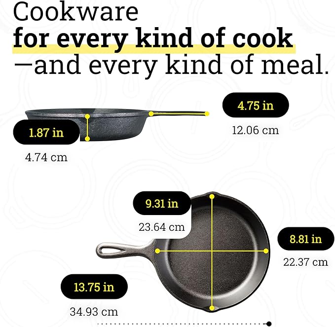 Lodge Seasoned Cast Iron Skillet - PFAS-Free, Non-Toxic Cookware - Use with an Oven, Stove, Grill, or Campfire - Naturally Non-Stick & Oven Safe - 9 Inches