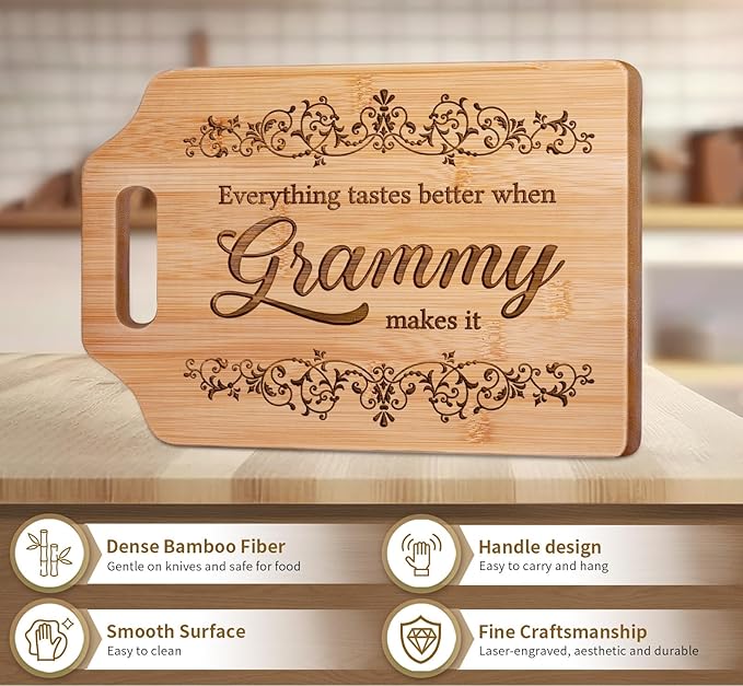 AceThrills Grammy Gifts, Grammy Mothers Day Gifts for Granmys ideas for Birthday, Mothers Day - Engraved Bamboo Cutting Board 12.3"L x 8.7"W x 0.4"Th
