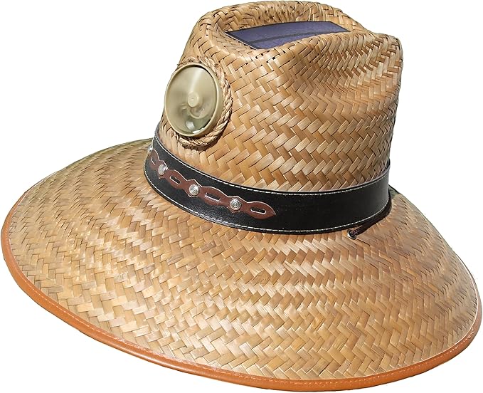 KOOL BREEZE SOLAR HAT - Mens Thurman with Band Straw Hat - Solar Fan Hat Cooling Outdoor Sun - Large
