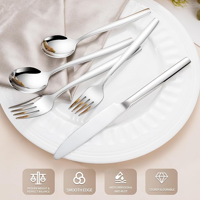 18/10 Stainless Steel Silverware Set for 8, 40 Pieces Minimalist Flatware Set, Dishwasher Safe Silverware, Modern Korean Soup Spoon Knife and Fork Set