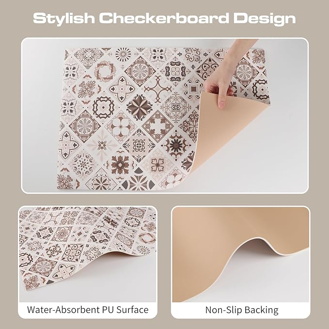 Absorbent Holiday Plate Drainer Pad Boho Coffee Bar Mats for Counter Top Non-slip Gift for Kitchen Decor (Elegant Mosaic A)
