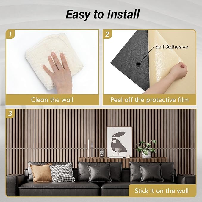 TONOR Dual-Layer Thickened Acoustic Wood Wall Panels Self Adhesive, 4 Pack 47.2"x23.6"x0.72" High Density Large Sound Proof Panels for Walls, Peel and Stick Wall Panels for Interior Wall Décor, Walnut