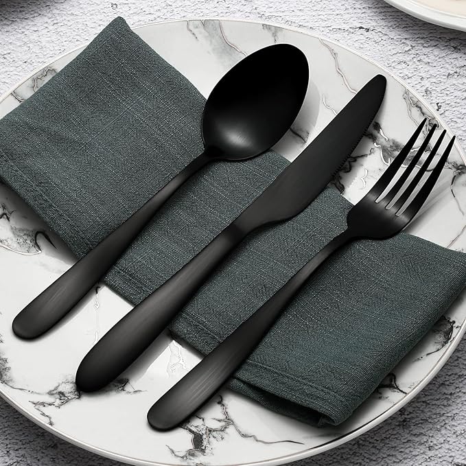 Compralo Matte Black Silverware Set for 8, 40 Pieces Black Flatware Set, Stainless Steel Tableware Cutlery Set Include Fork Spoon Knife, Kitchen Utensil Sets for Home and Restaurant