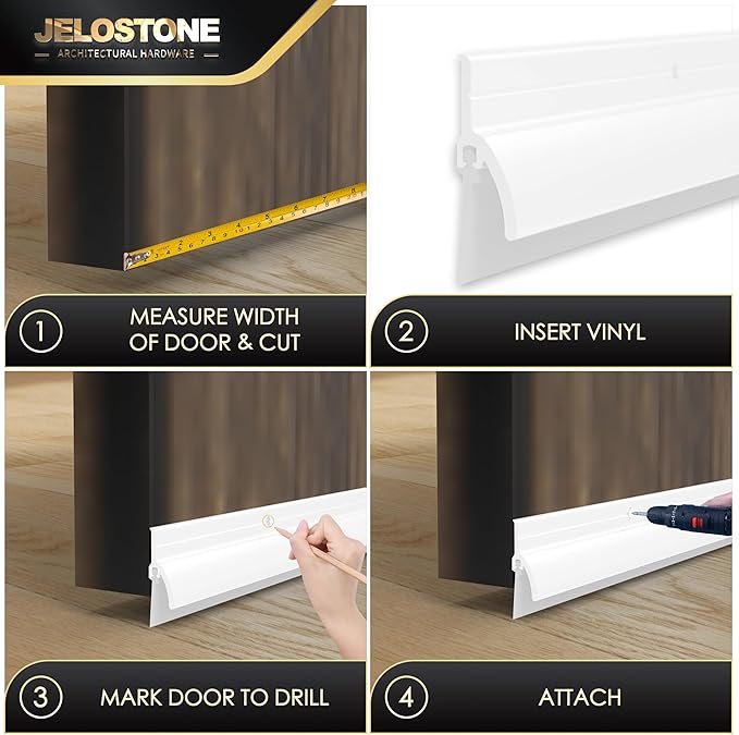 2 Pack – 48'' Door Bottom Sweep with Drip Cap (White Powder Coated) – Fire Rated Weather Stripping Door Seal Draft Stopper with Flex-V Vinyl Insert for Exterior & Interior Doors, JS-NV345