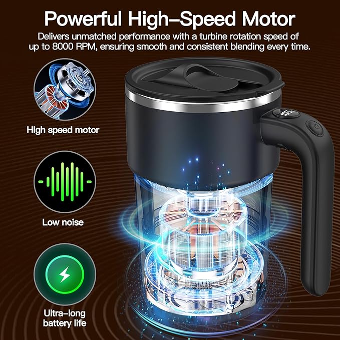 Self Stirring Coffee Mug, 12oz Magnetic Cup | USB Rechargeable, Auto Mixing for Coffee & Milk(Black)