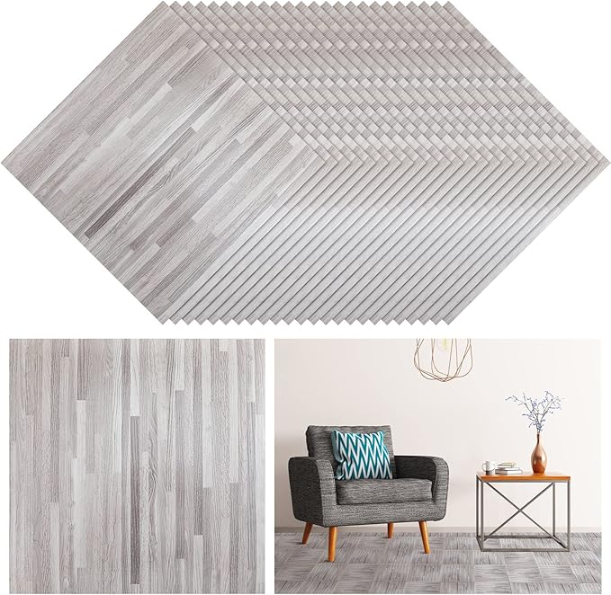 Spiareal 48 Pieces Peel and Stick Floor Tiles Vinyl Flooring 12 x 12 Inch Stick on Floor Tile Self Adhesive Waterproof DIY for Bathroom Kitchen Bedroom Living Room(Wood Grain)