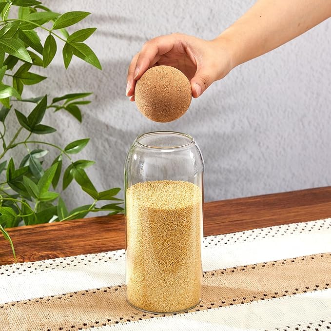 Suclain 1 Pcs Glass Jars with Cork Ball Lid Farmhouse Kitchen Canisters Coffee Bar Countertop Container Rustic Storage Jars for Bean Nut Sugar Coffee Tea Organizer Housewarming Gift (34 oz)