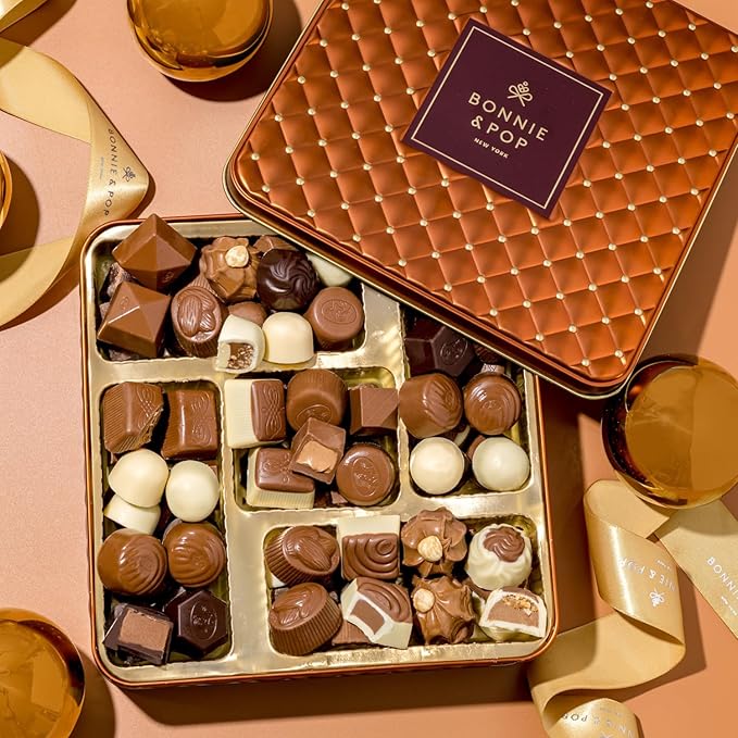 Chocolate Gift Basket– Mothers Day Candy Gift Box with Assorted Milk, Dark & White Chocolate Truffles – Food Present Idea for Mom, Her, Women, Corporate, Get Well, Sympathy, Birthday- Bonnie & Pop
