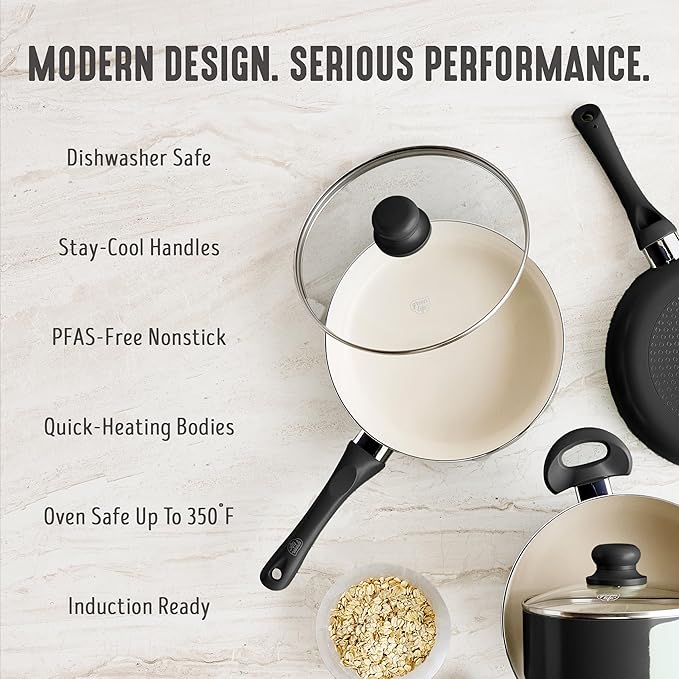 GreenLife 16-Piece Nonstick Cookware Set, Non-Toxic Ceramic Pots and Pans Set, Durable Healthy Kitchen Essentials, Fast Heating, Induction Ready, Easy Clean Dishwasher Safe, PFAS-Free, Graphite Black