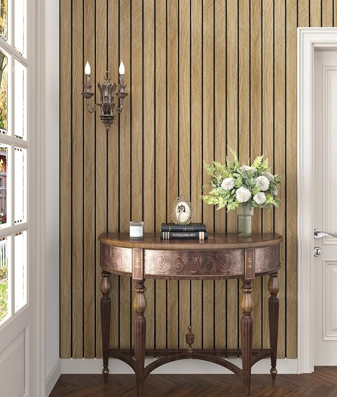 3D Brown Wood Wall Panels 197"x11.8" Acoustic Slat Wall Paneling Peel and Stick Wood Panels Self Adhesive Flexible Veneer Wooden Slats Wallpaper for Bedroom Living Room Workshop Wall Decor
