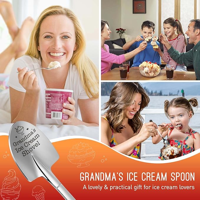 Grandmother Gifts for Grandma Mothers Day, Grandma Gifts Mother's Day for Gigi Nana Grandmother Birthday Gift from Grandkids/Grandchildren, Funny Grandma's Ice Cream Shovel Spoon Grandparents Day