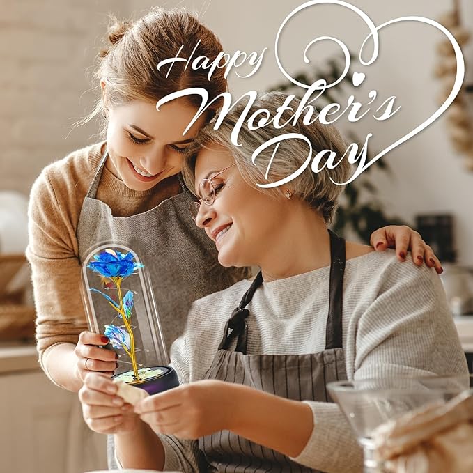 Otlonpe Mothers Day Flowers Gifts for Mom from Daughter Son, Preserved Forever Glass Light Up Rose Gifts for Grandma Wife Women Girlfriend Sister, Teacher Appreciation Graduation Gift for Her (Blue)