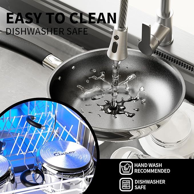 Pots and Pans Set Non Stick, Stainless Steel 5 Ply Base Cookware Set, Frying Pans, Quickly Heat Up Fix All Stove Induction Cookwares, Dishwasher Safe, Warminghouse Gift