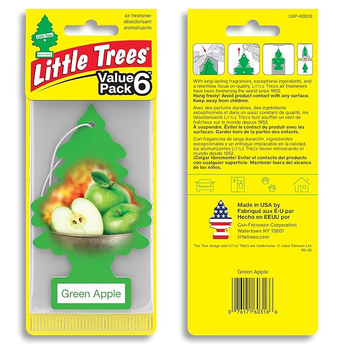 LITTLE TREES Car Air Freshener | Hanging Tree Provides Long Lasting Scent for Auto and Home | Green Apple, 24 Air Fresheners