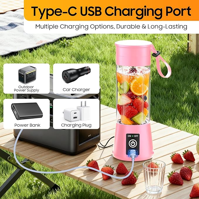 2026 Newly Upgraded Portable Smoothie Blender - Cordless Personal Blender Type-C Rechargeable, 13Oz Juice Cup BAP Free, 20,000Rpm Speed Powerful Blending, Freshly Squeezed in Sports/Office
