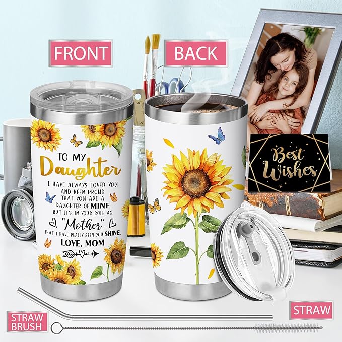 Hexagram Mothers Day Gifts for Daughter, 20 oz Tumbler, Daughter Gift from Mom, Gift for Daughters from Mothers Day, 18/8 Stainless Steel Mug