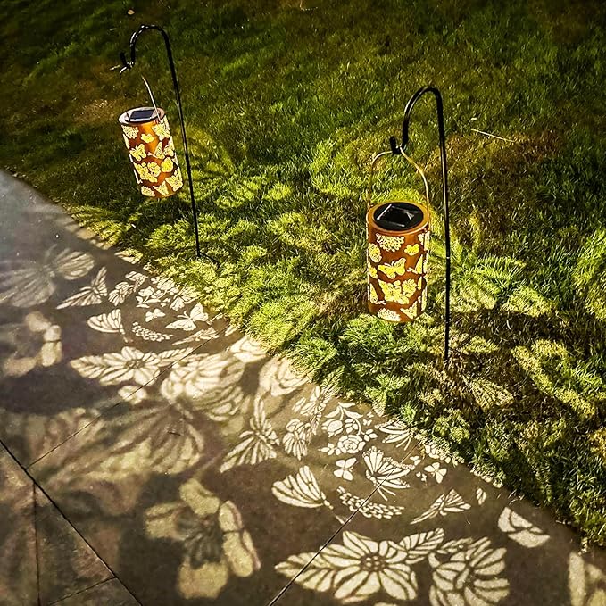 Mothers Day Gifts, Butterfly Flower Birthday Gifts for Women, Solar Lanterns Outdoor Waterproof, Garden Decor Metal Hanging Decorative Solar Lights for Patio, Gardening Gifts for Women Mom Grandma