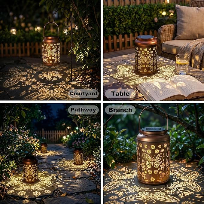 Mothers Day Gifts for Women Mom Grandma, Birthday Gifts Butterfly Solar Lights Outdoor Waterproof, Decoration Outside for Outdoor, Yard, Garden Decor Butterflies Solar Lantern